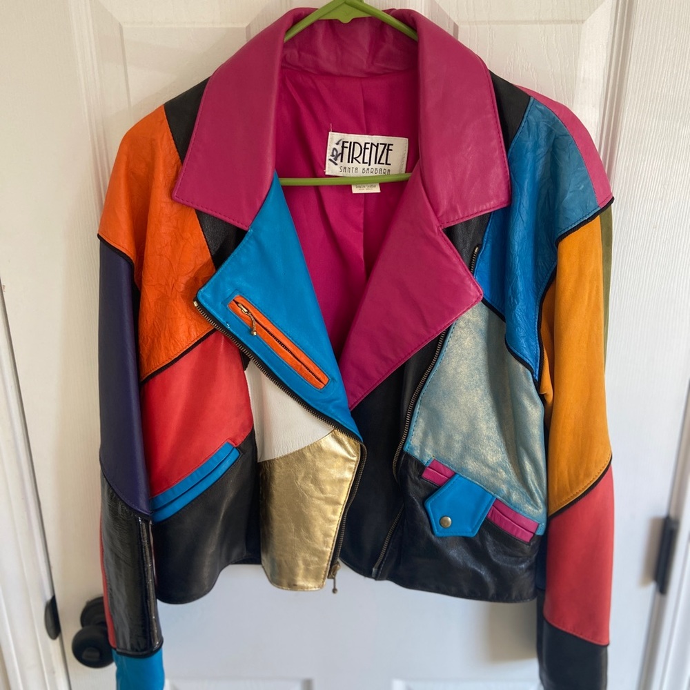 Firenze Colorblock Genuine Leather and Suede Moto Jacket - Multicolor
